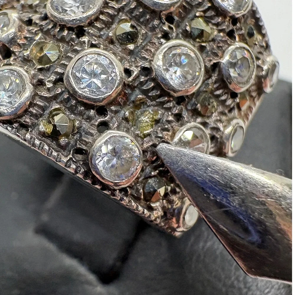 Victoria Townsend DBJ Sterling Silver 925 CZ Marcasite Vintage Wide Band Ring 7